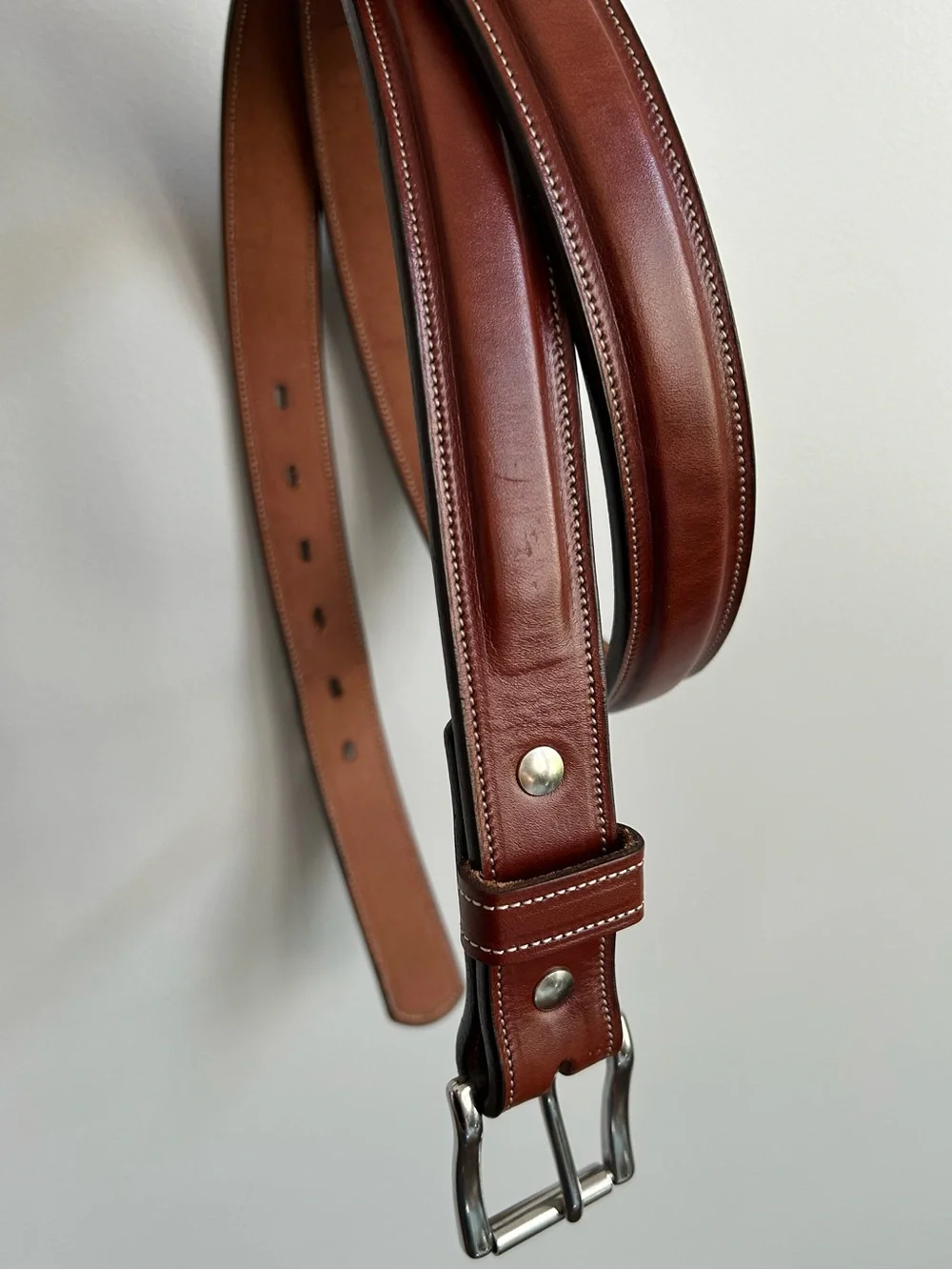HANKS BELTS Leather Belt MENS 1.25” Width English Bridle Saddle Brown USA 46